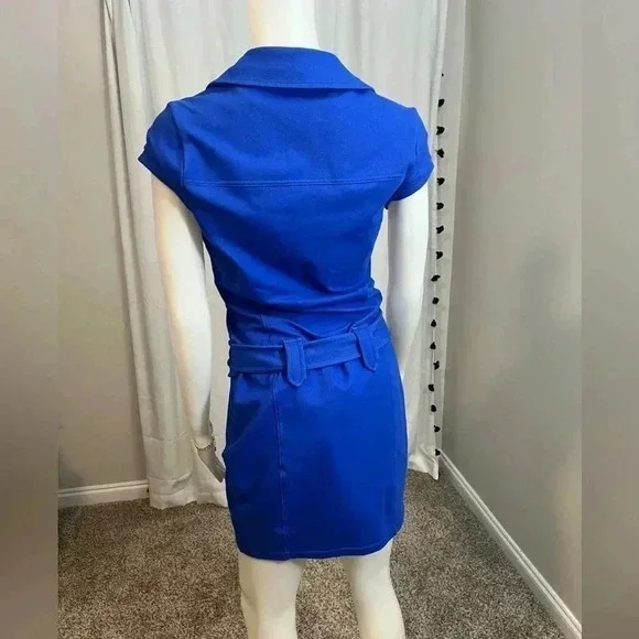GUESS retro style blue belted mini dress size medium with zip accent size medium - Picture 5 of 8